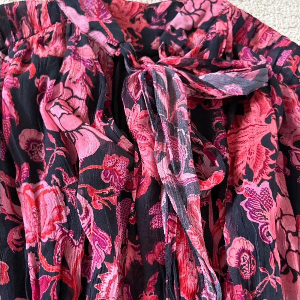 Revolve X HEMANT & NANDITA Crimson Rouched Mini Floral Dress B30 - Picture 11 of 15